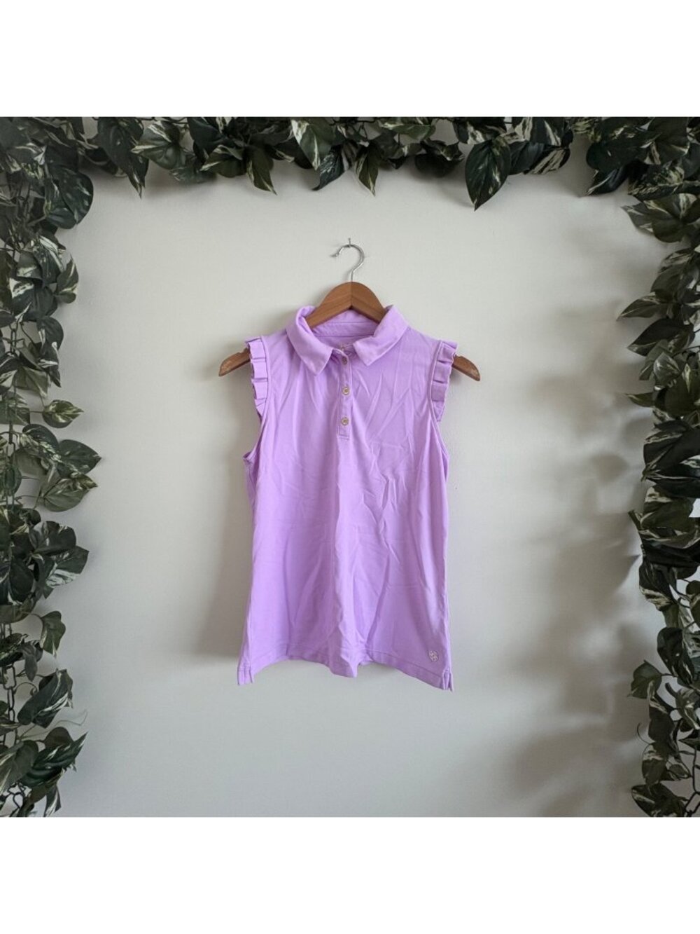 Lilly Pulitzer Athletic Frida Sleeveless Ruffle Polo Top Purple Iris Size S